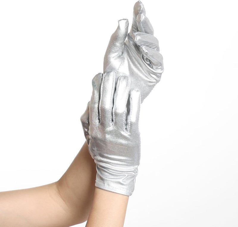 Rbenxia 1 Pair of Shiny Metallic Spandex Gloves Faux Leather Cropped Gloves for Halloween Cosplay Costume Party Favors - Image 4